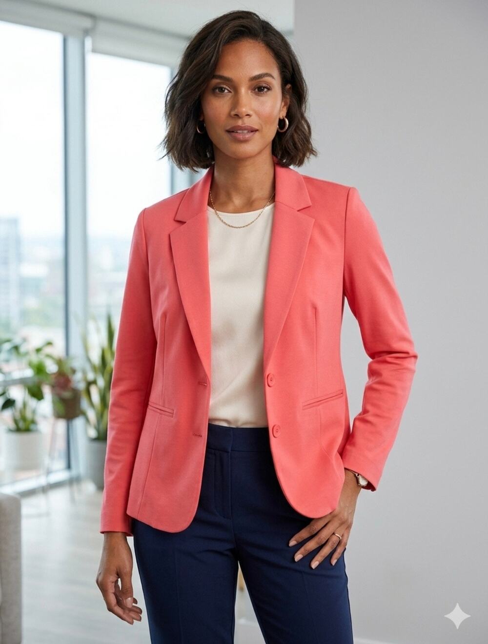 Yest Bright Salmon Coral Blazer Workwear Office Classic Stretch Cardigan Blazer